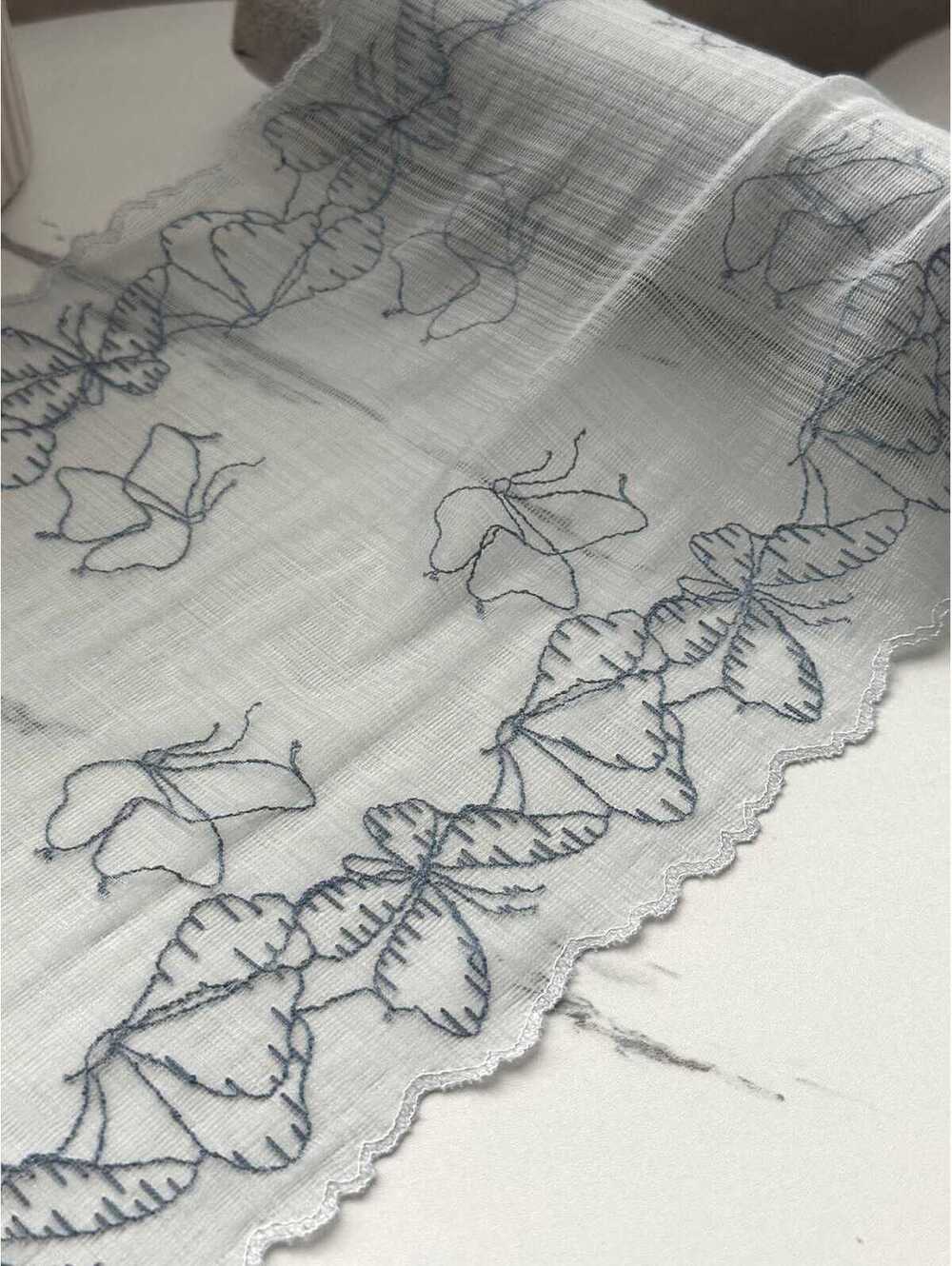 1Yd Soft Stretch 8.5" Blue Butterfly Embroidered Wide Stretch Lace Trim